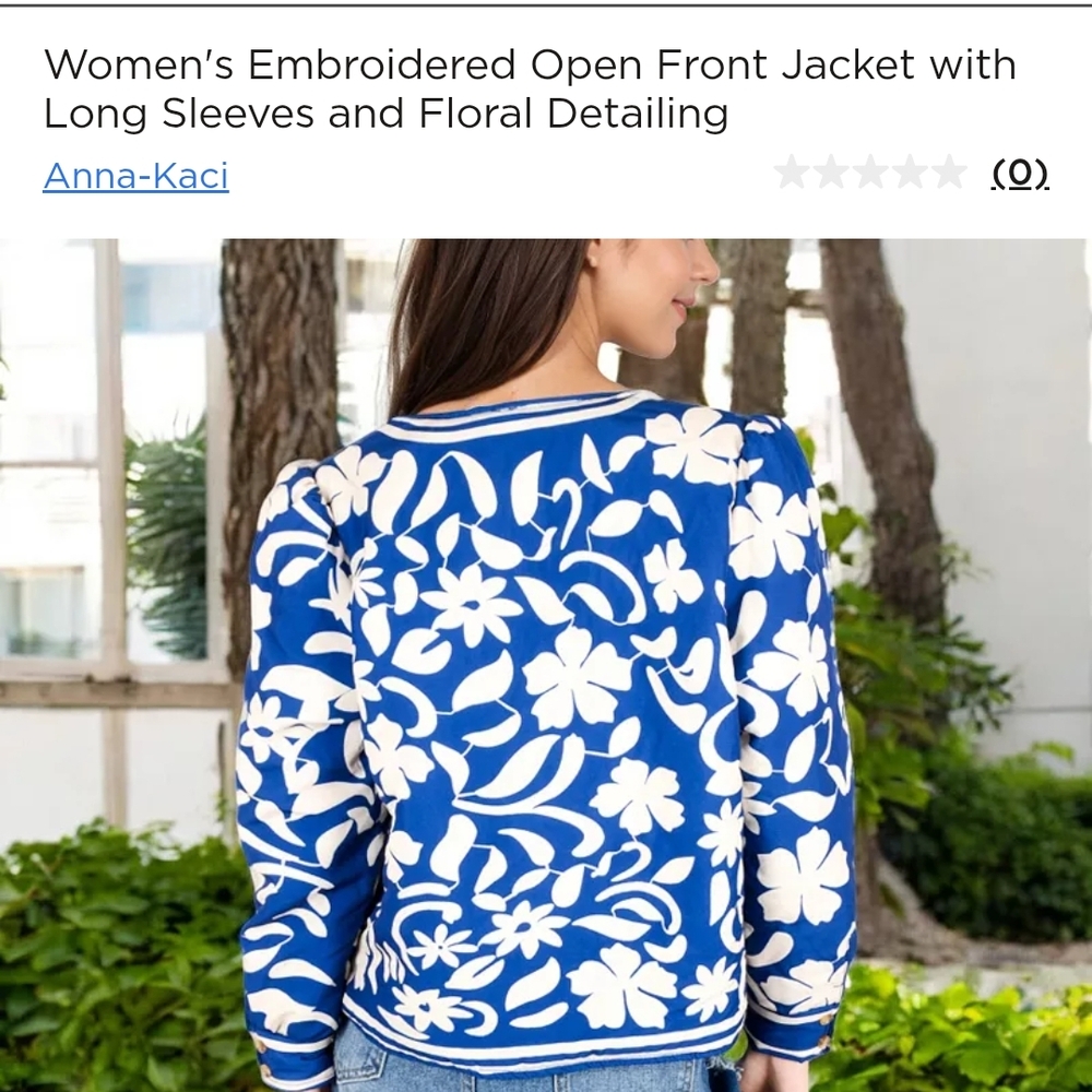 NWT Anna-Kaci Open Front Jacket with Long Sleeves and Floral Pattern Size M - Picture 2 of 12